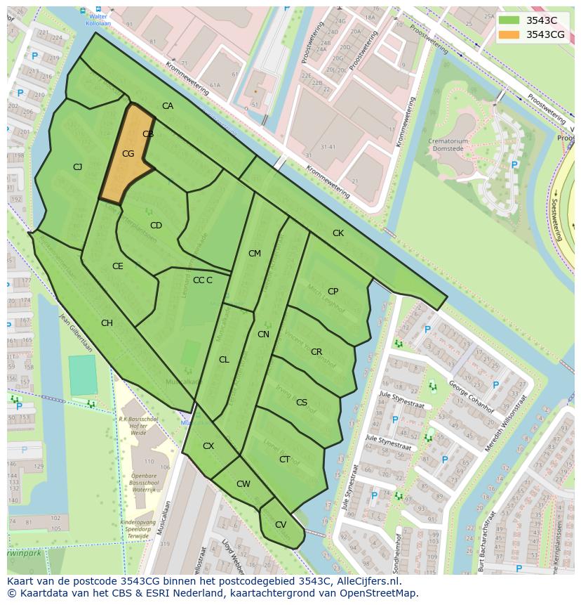 Afbeelding van het postcodegebied 3543 CG op de kaart.
