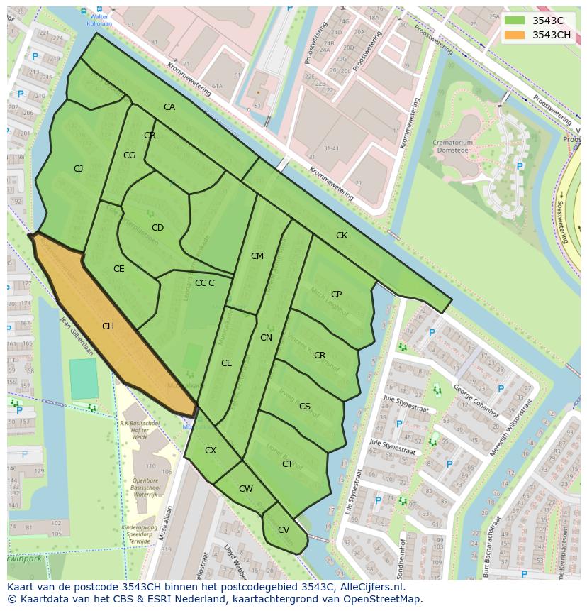 Afbeelding van het postcodegebied 3543 CH op de kaart.