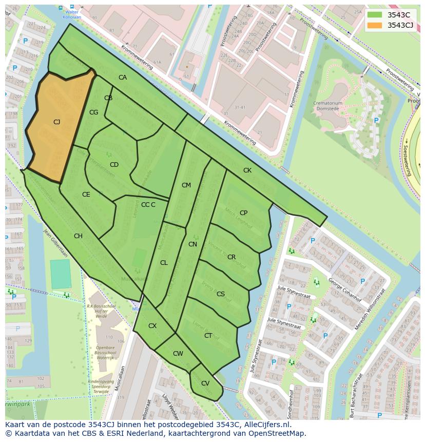 Afbeelding van het postcodegebied 3543 CJ op de kaart.