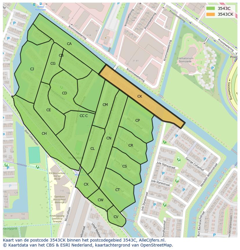 Afbeelding van het postcodegebied 3543 CK op de kaart.