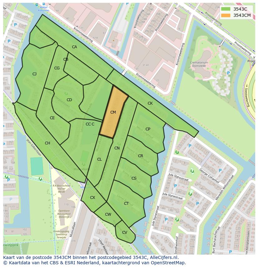Afbeelding van het postcodegebied 3543 CM op de kaart.