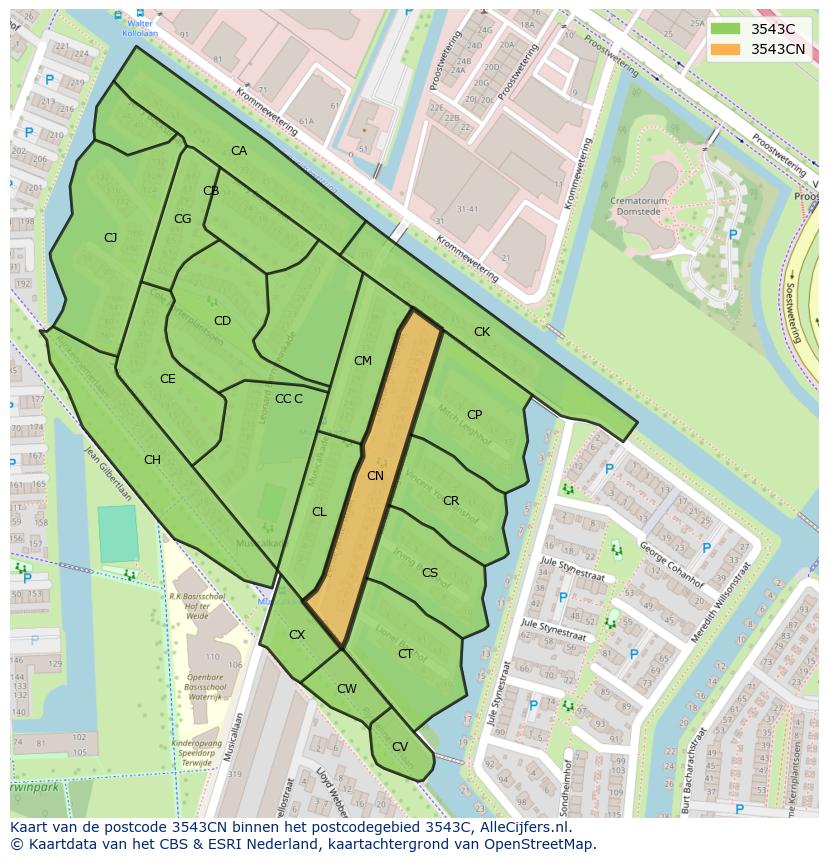 Afbeelding van het postcodegebied 3543 CN op de kaart.