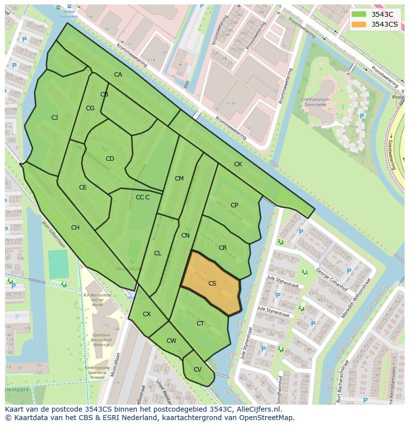 Afbeelding van het postcodegebied 3543 CS op de kaart.