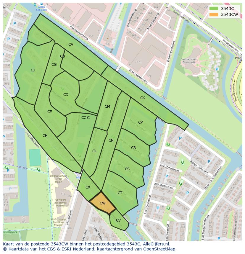 Afbeelding van het postcodegebied 3543 CW op de kaart.