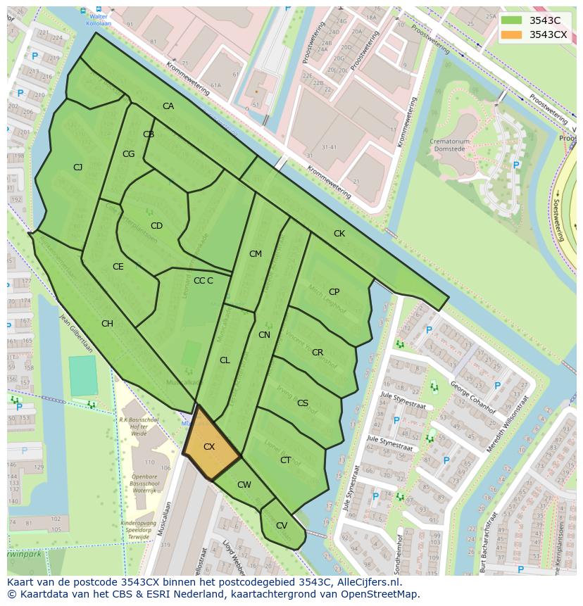 Afbeelding van het postcodegebied 3543 CX op de kaart.