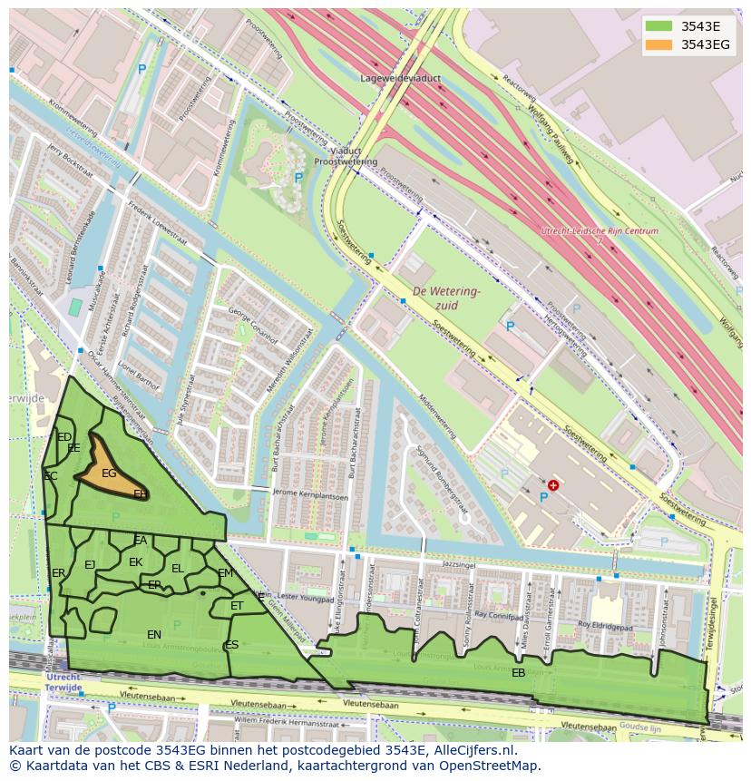 Afbeelding van het postcodegebied 3543 EG op de kaart.