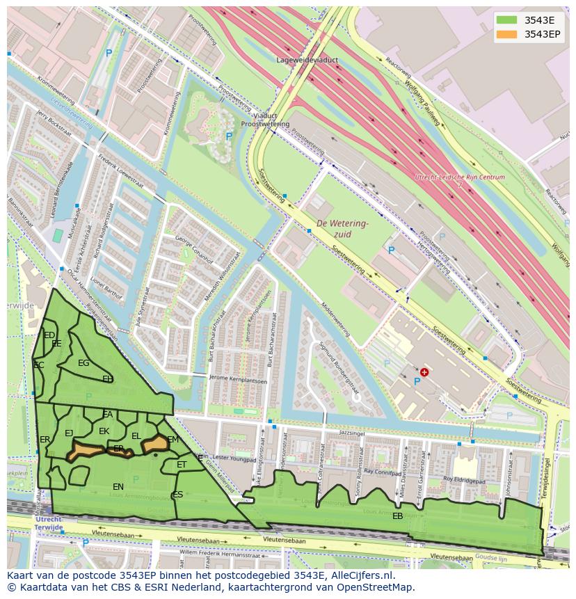 Afbeelding van het postcodegebied 3543 EP op de kaart.