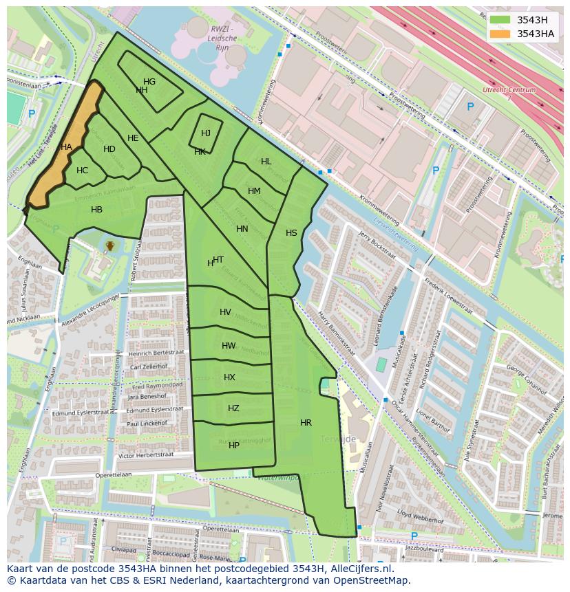 Afbeelding van het postcodegebied 3543 HA op de kaart.