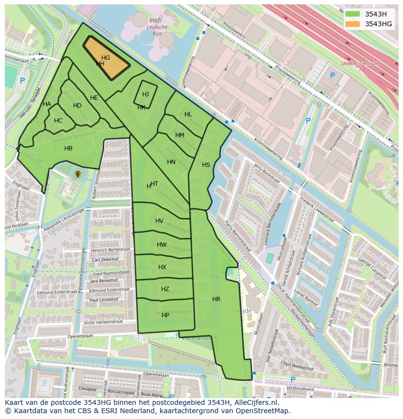 Afbeelding van het postcodegebied 3543 HG op de kaart.