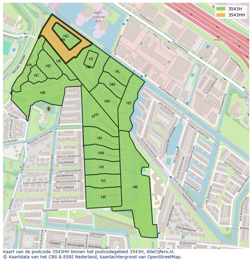 Afbeelding van het postcodegebied 3543 HH op de kaart.