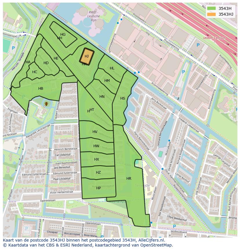 Afbeelding van het postcodegebied 3543 HJ op de kaart.