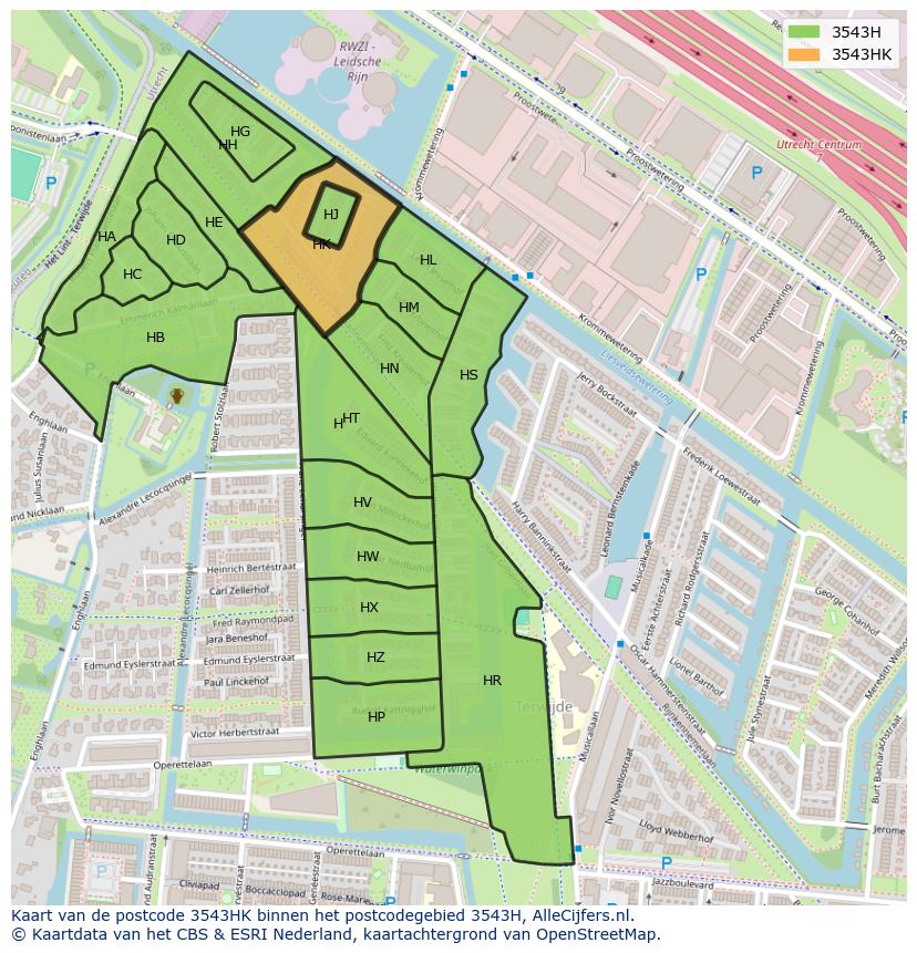 Afbeelding van het postcodegebied 3543 HK op de kaart.