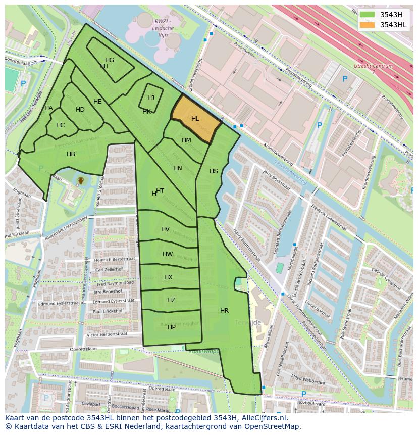 Afbeelding van het postcodegebied 3543 HL op de kaart.