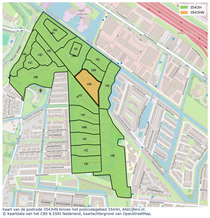 Afbeelding van het postcodegebied 3543 HN op de kaart.
