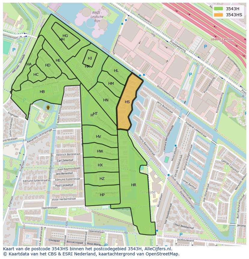 Afbeelding van het postcodegebied 3543 HS op de kaart.