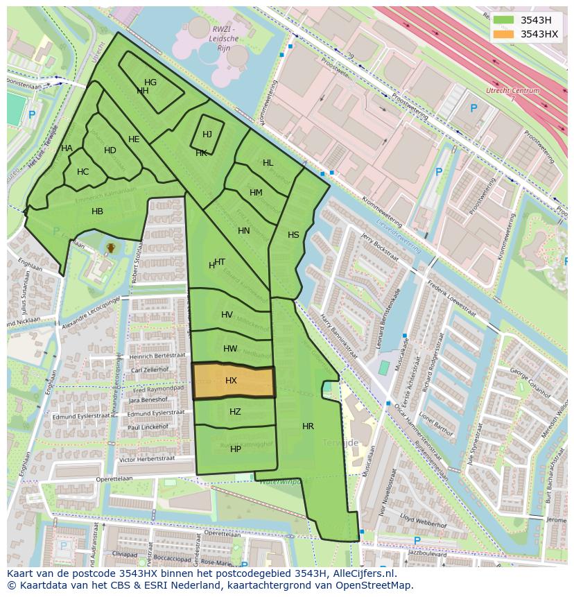 Afbeelding van het postcodegebied 3543 HX op de kaart.
