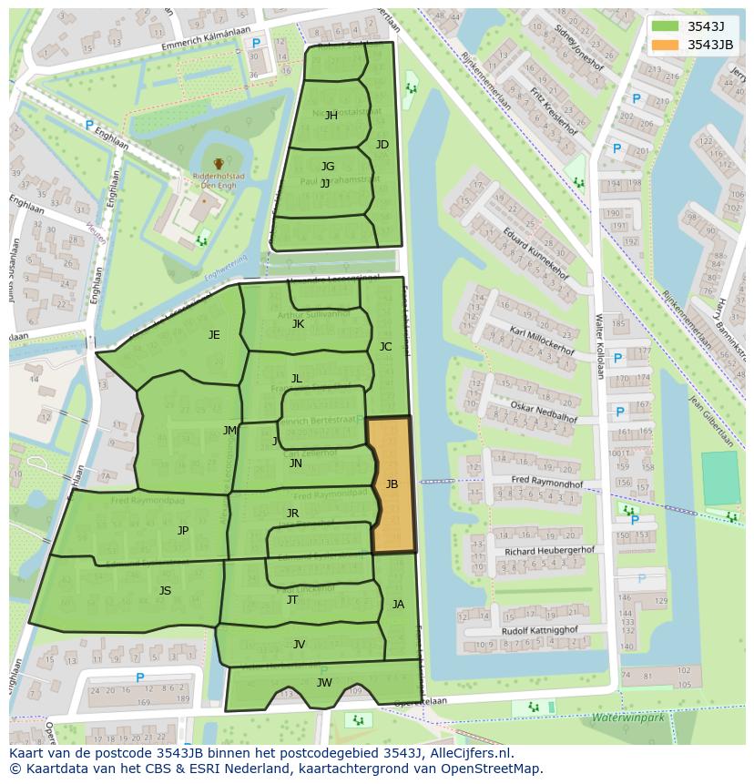Afbeelding van het postcodegebied 3543 JB op de kaart.