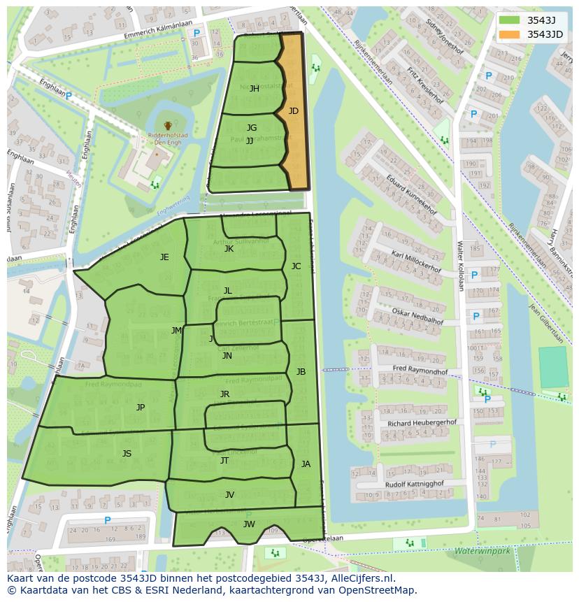 Afbeelding van het postcodegebied 3543 JD op de kaart.