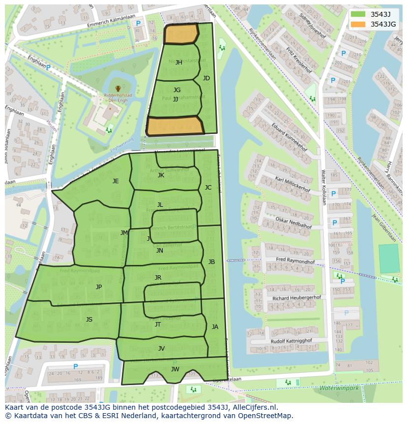 Afbeelding van het postcodegebied 3543 JG op de kaart.