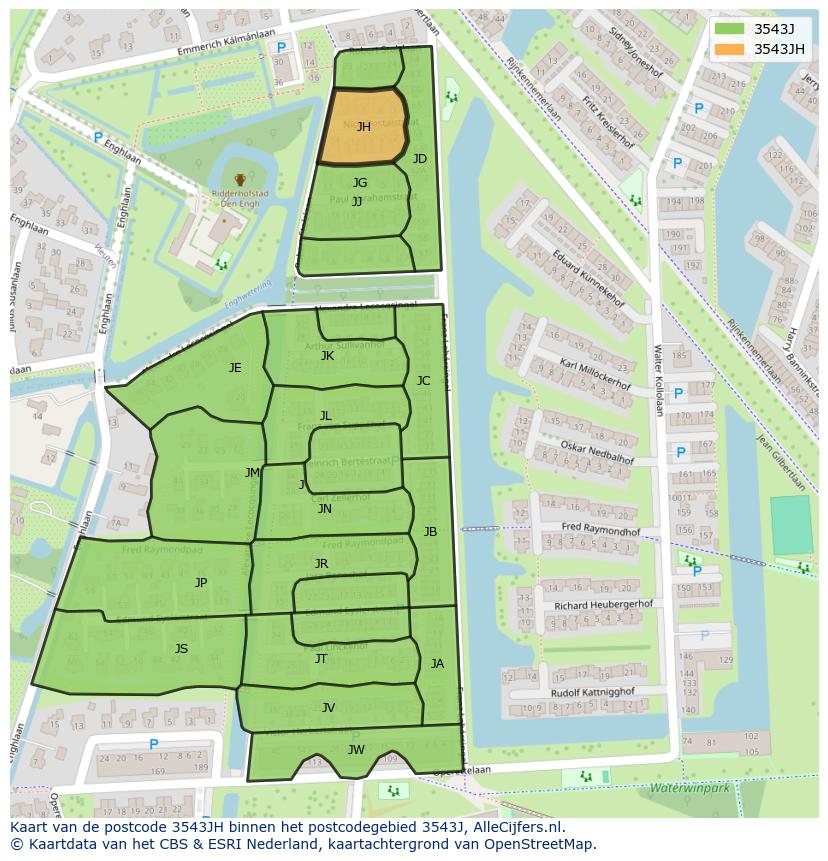 Afbeelding van het postcodegebied 3543 JH op de kaart.