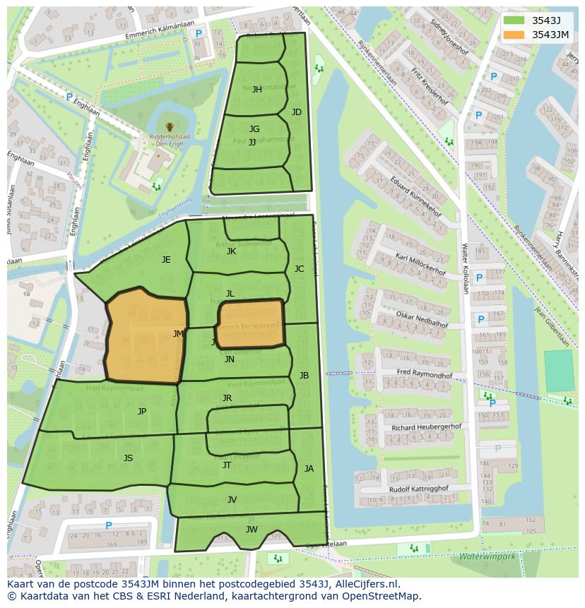 Afbeelding van het postcodegebied 3543 JM op de kaart.
