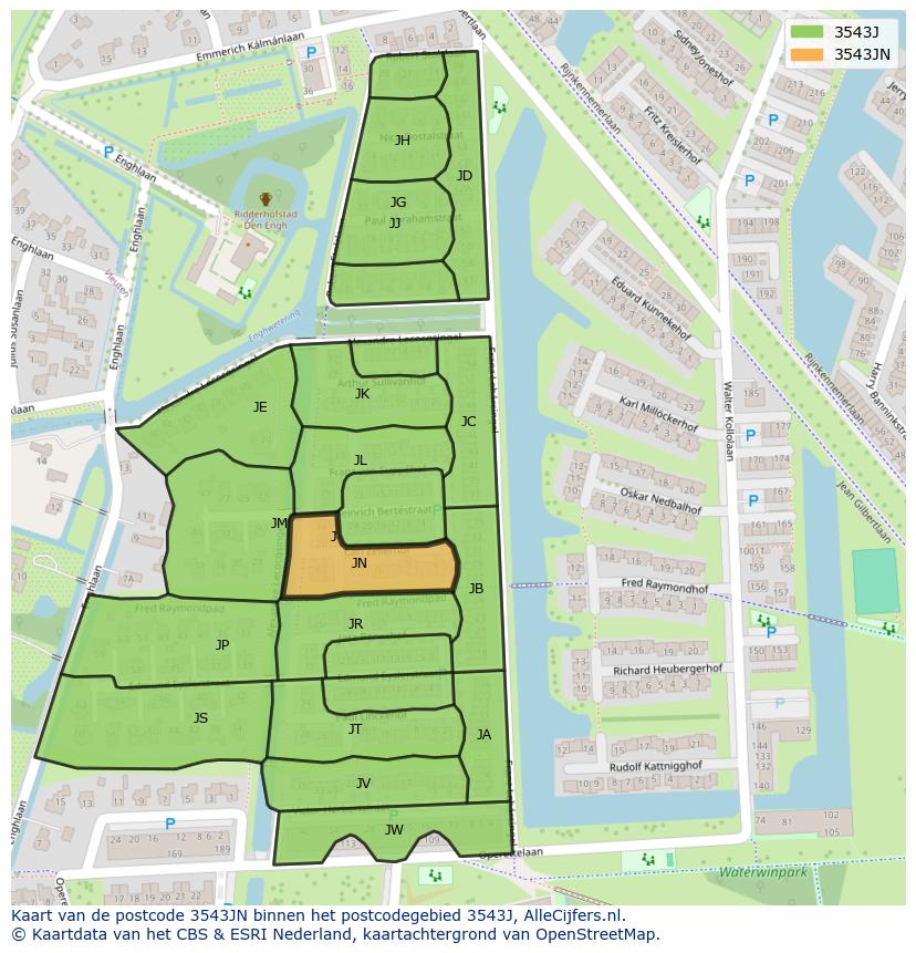 Afbeelding van het postcodegebied 3543 JN op de kaart.