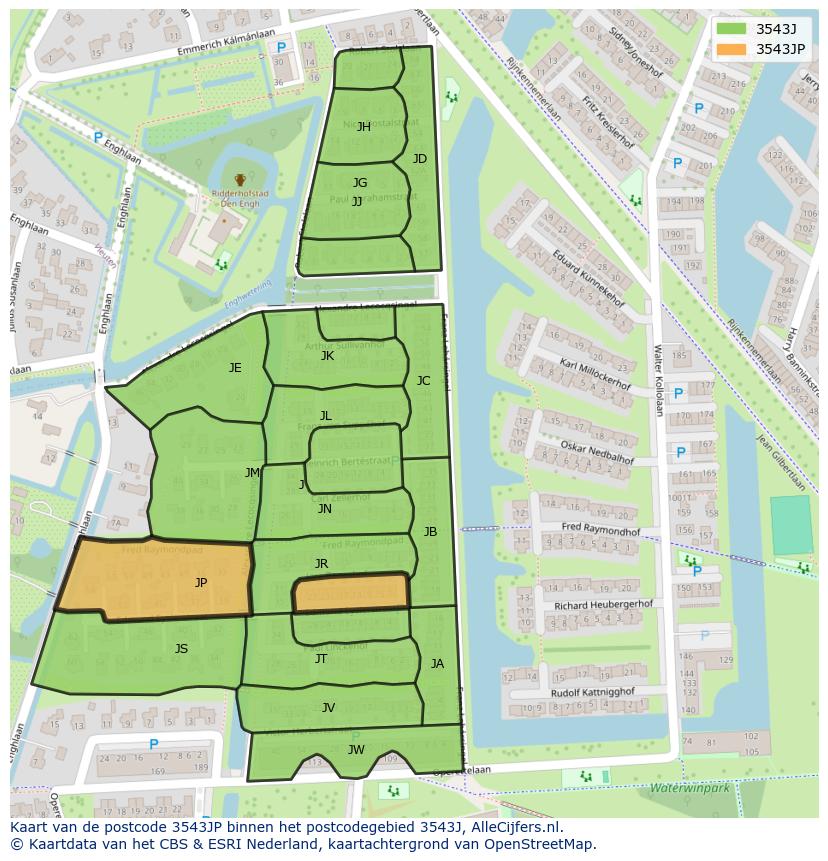 Afbeelding van het postcodegebied 3543 JP op de kaart.
