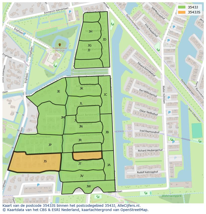 Afbeelding van het postcodegebied 3543 JS op de kaart.