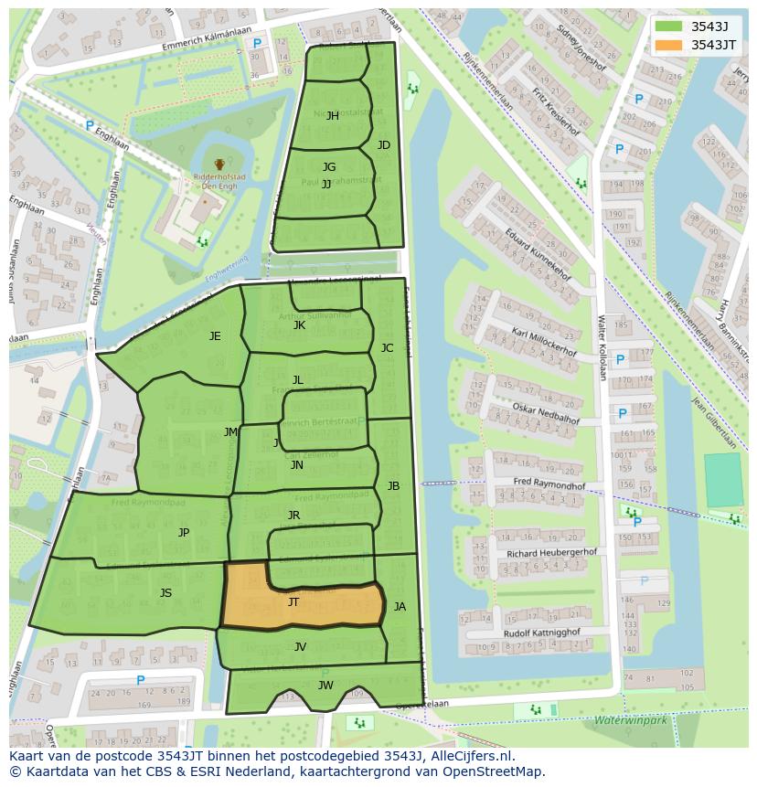 Afbeelding van het postcodegebied 3543 JT op de kaart.