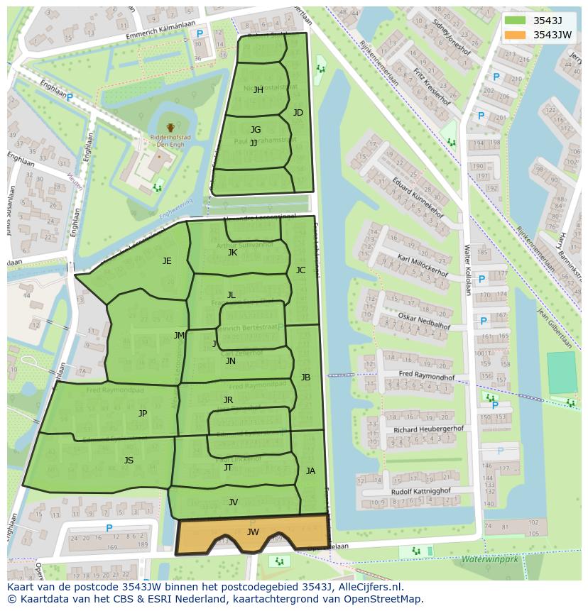 Afbeelding van het postcodegebied 3543 JW op de kaart.