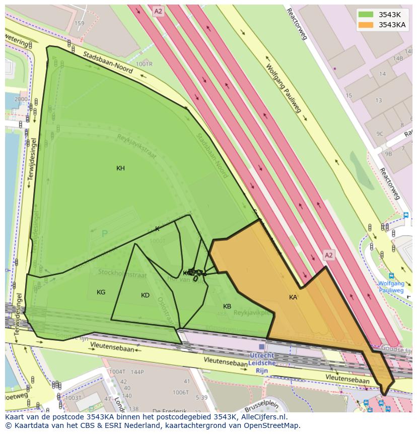 Afbeelding van het postcodegebied 3543 KA op de kaart.