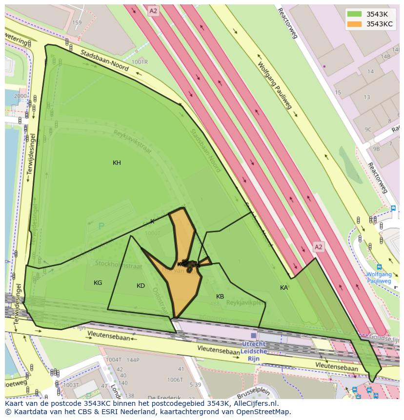 Afbeelding van het postcodegebied 3543 KC op de kaart.