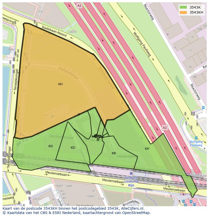 Afbeelding van het postcodegebied 3543 KH op de kaart.