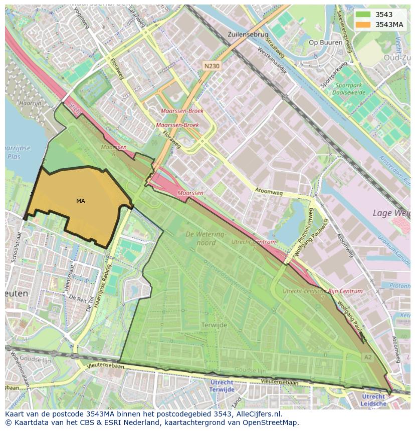 Afbeelding van het postcodegebied 3543 MA op de kaart.