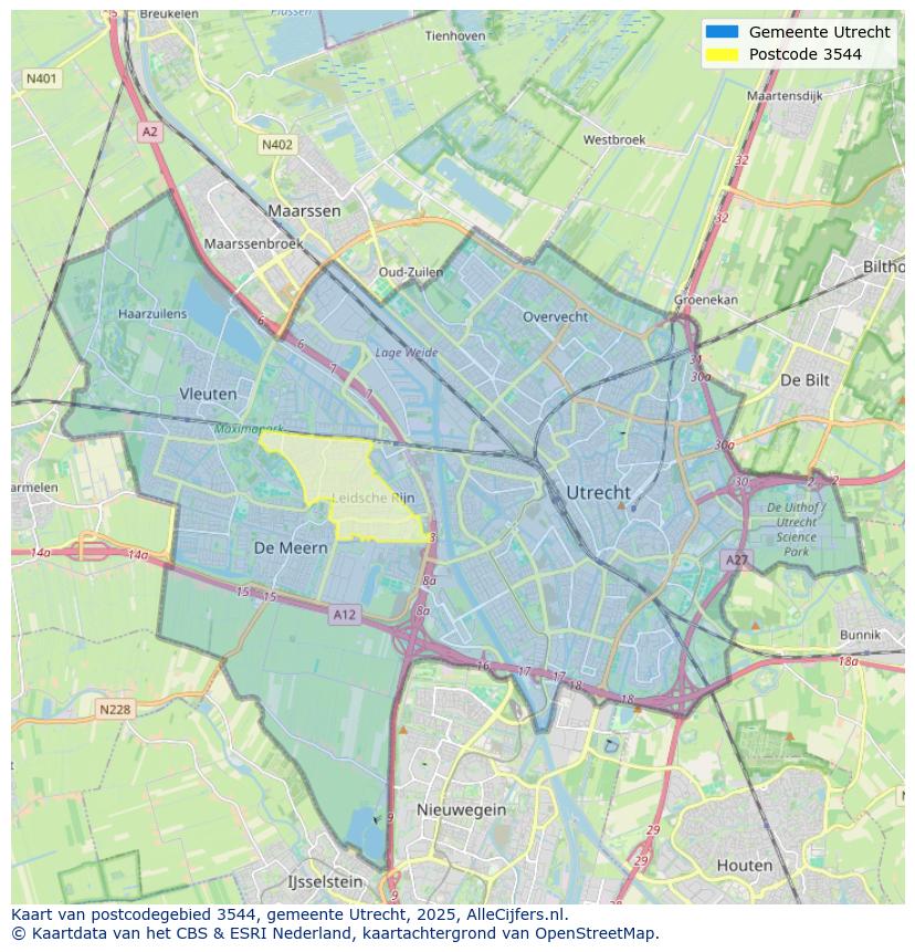 Afbeelding van het postcodegebied 3544 op de kaart.