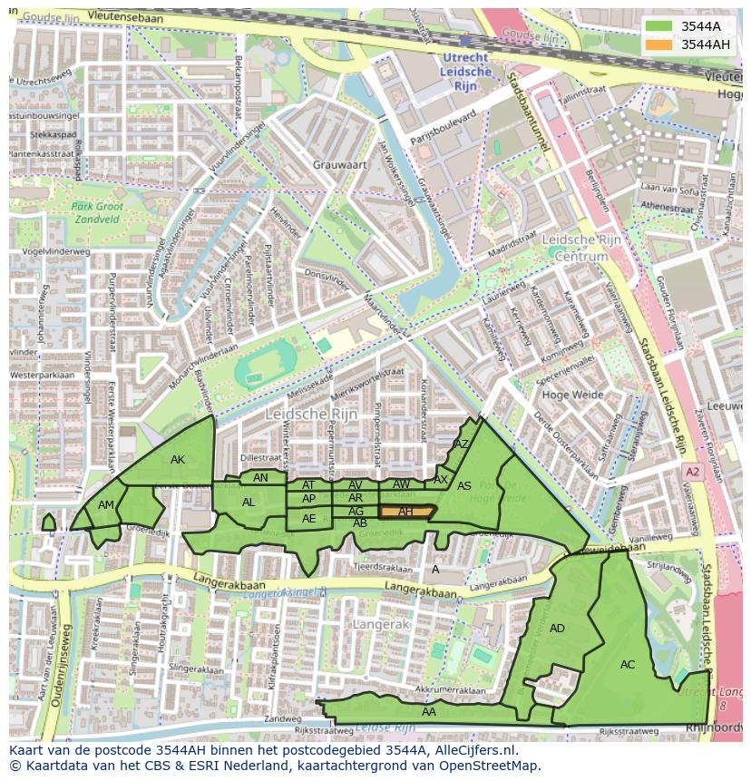 Afbeelding van het postcodegebied 3544 AH op de kaart.