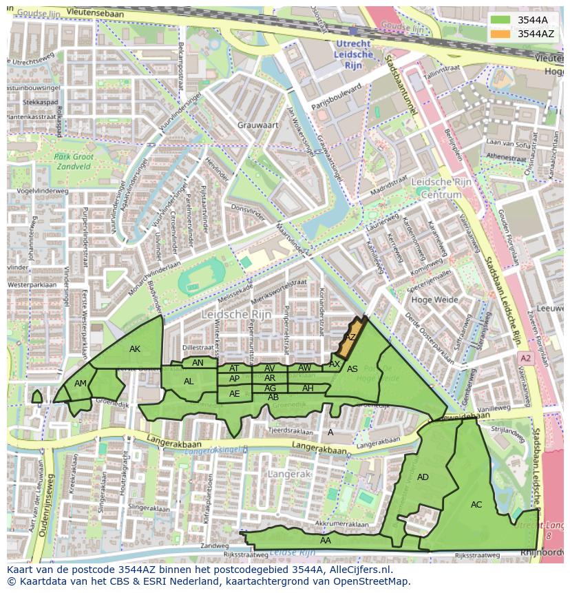 Afbeelding van het postcodegebied 3544 AZ op de kaart.