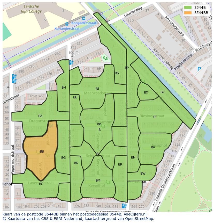 Afbeelding van het postcodegebied 3544 BB op de kaart.