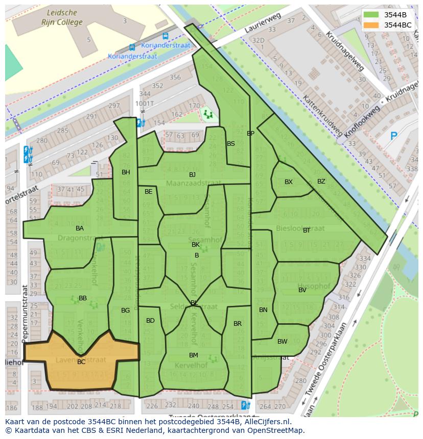 Afbeelding van het postcodegebied 3544 BC op de kaart.