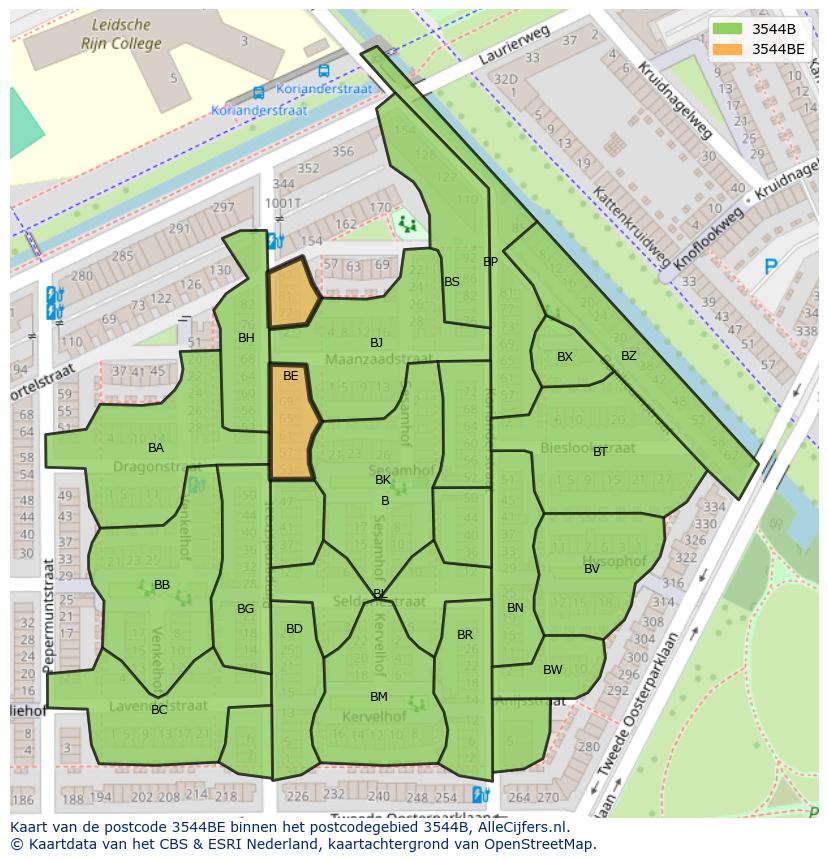 Afbeelding van het postcodegebied 3544 BE op de kaart.