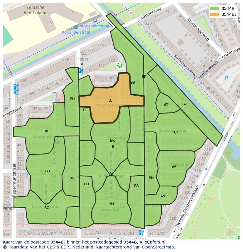 Afbeelding van het postcodegebied 3544 BJ op de kaart.