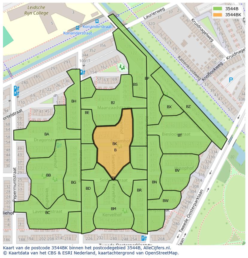 Afbeelding van het postcodegebied 3544 BK op de kaart.
