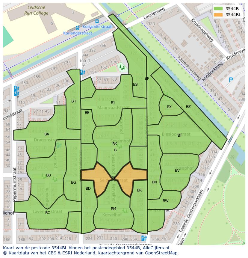Afbeelding van het postcodegebied 3544 BL op de kaart.