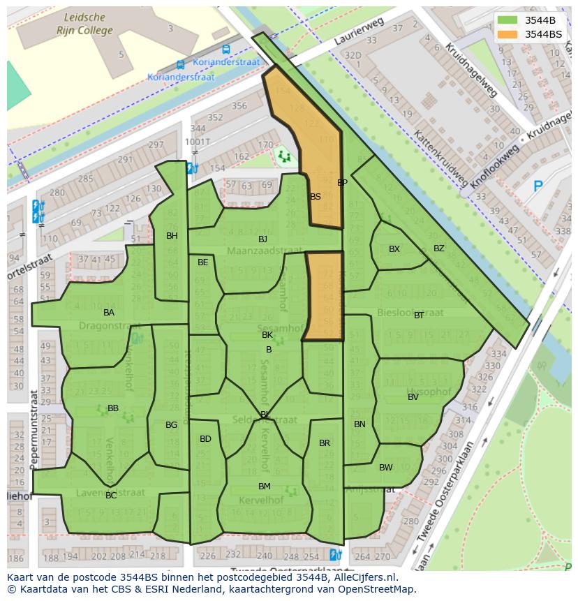 Afbeelding van het postcodegebied 3544 BS op de kaart.