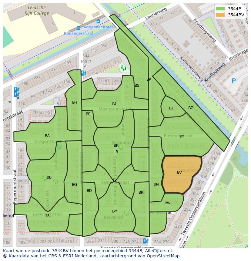 Afbeelding van het postcodegebied 3544 BV op de kaart.