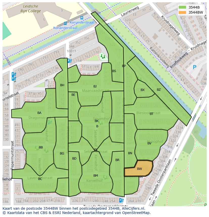 Afbeelding van het postcodegebied 3544 BW op de kaart.