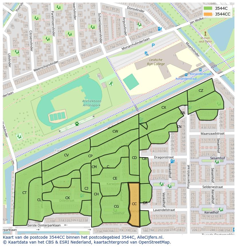 Afbeelding van het postcodegebied 3544 CC op de kaart.