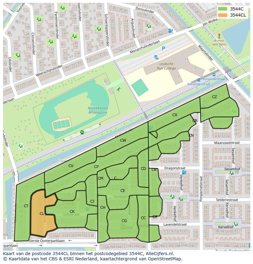 Afbeelding van het postcodegebied 3544 CL op de kaart.