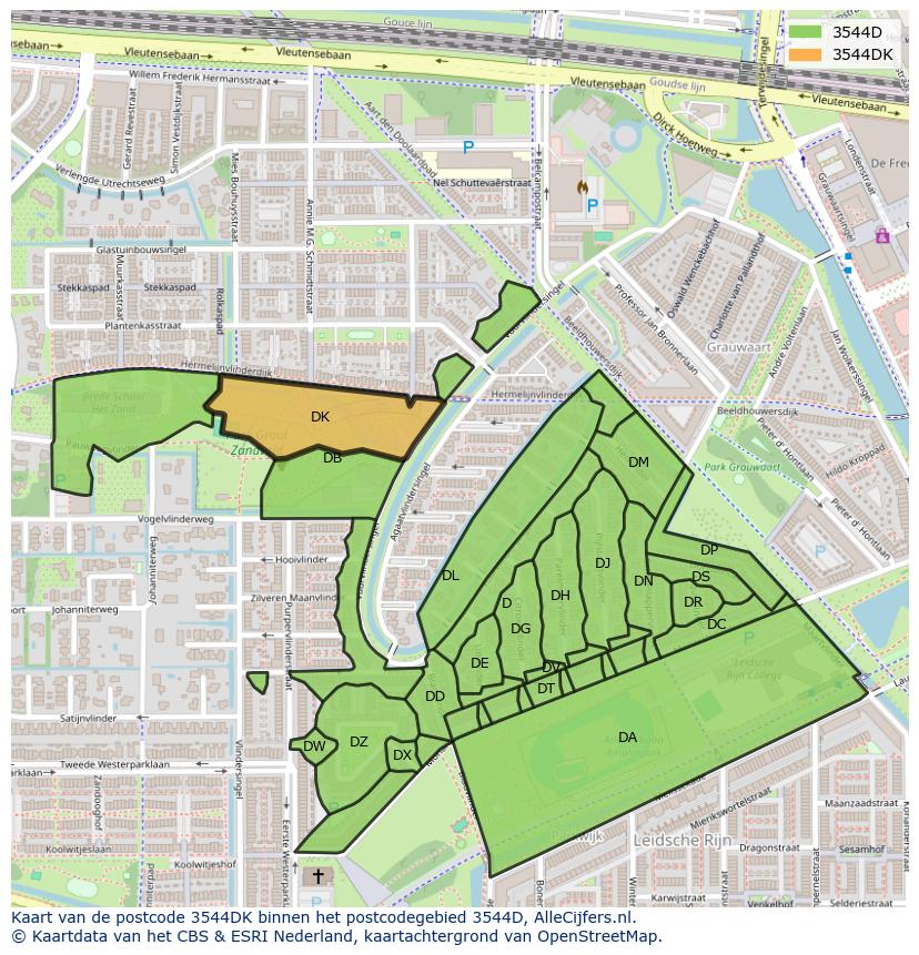 Afbeelding van het postcodegebied 3544 DK op de kaart.