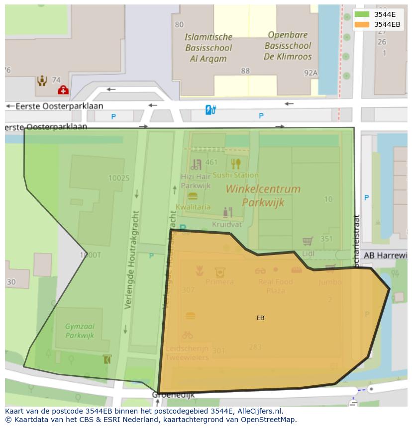 Afbeelding van het postcodegebied 3544 EB op de kaart.